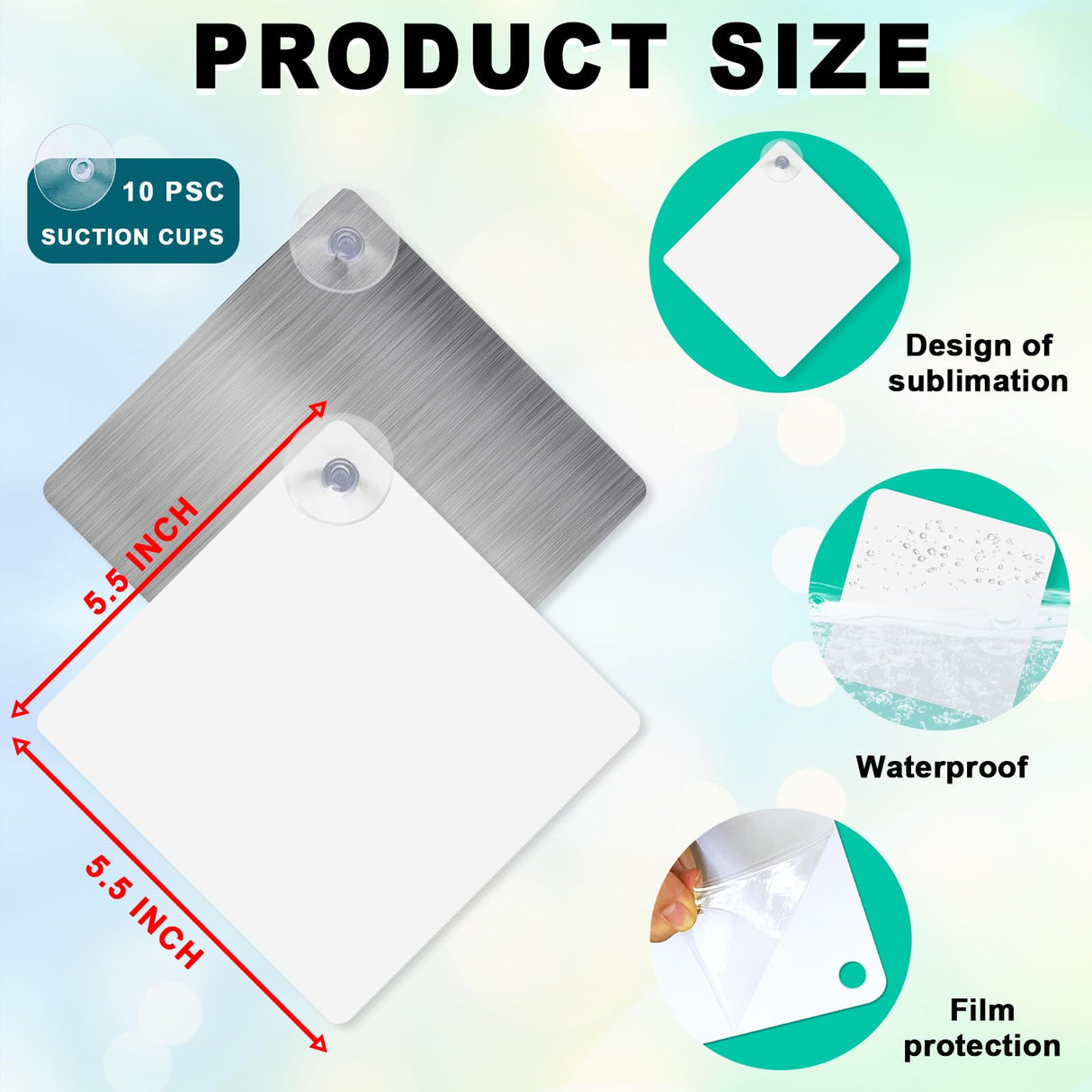 10 Pcs 5.5" x 5.5" Sublimation Blanks Suction Cup Car Window Sign, Aluminum Metal Removable Car Safety Warning Sign blanks for Heat Press Machine, DIY Craft, Custom Work HYHOSHI