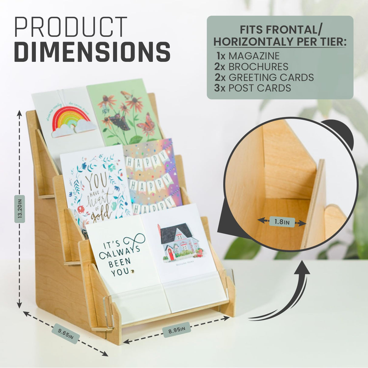 Greeting Card Display Stand for Vendors, Postcard Rack, Post, Sticker Wooden Greeting Card Holder Display Stand Shelf, Ideal for Bookmark, Art Booth, Art Print, Craft Market, Tiered for Vendors OLDECORY