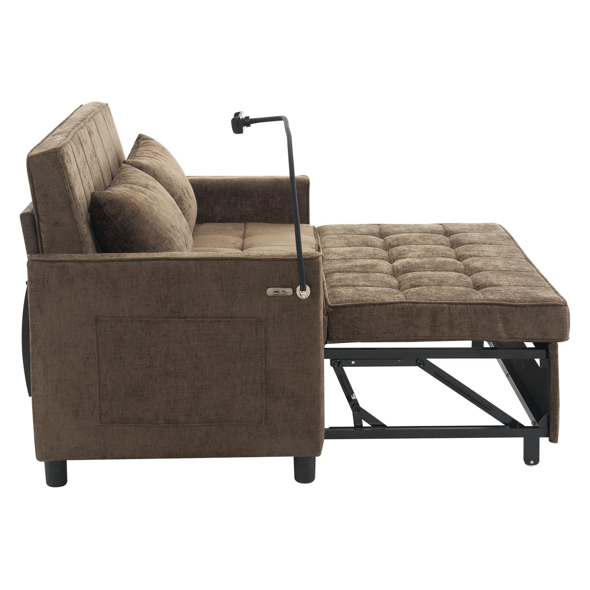 Harper & Bright Designs 56.9" Modern Convertible Sleeper Sofa Bed Loveseat Sofa Couch with a Reversible Backrest Cushion, Side Pockets, Two USB Ports and a Phone Holder for Living Room, Brown Harper & Bright Designs