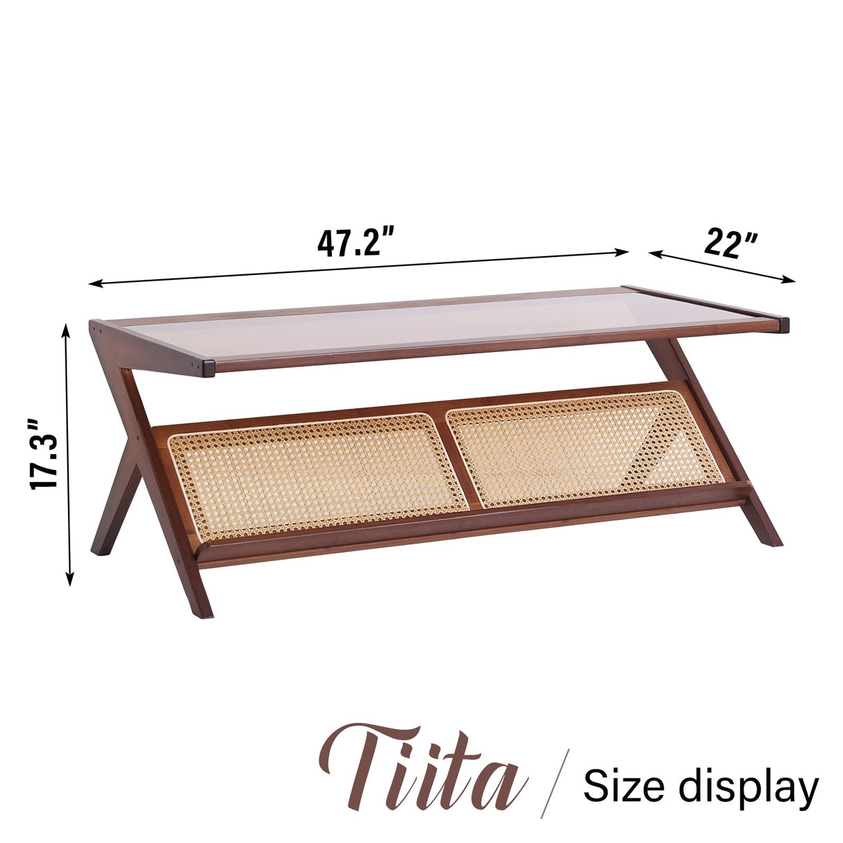 Tiita Rattan Coffee Table, Bamboo Accent Bedside Tables, Glass Nightstand Side Table, Boho Wooden End Table with Storage for Living Room,Living Room, Dining Room, Tea, Home Décor Tiita