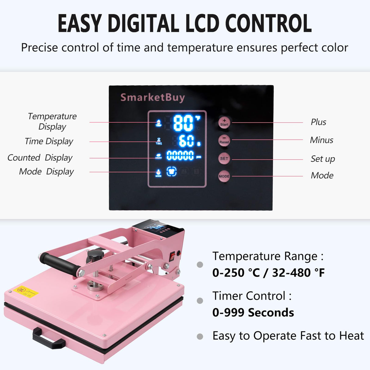 SmarketBuy 15x15 Inch Heat Press for T Shirts, 1400W Slide Out Heat Press Machine, Clamshell Heat Press Machine Steady and Even Heat Performance Large Heat Transfer Machine for T-Shirts, Bag Mouse Pad SmarketBuy