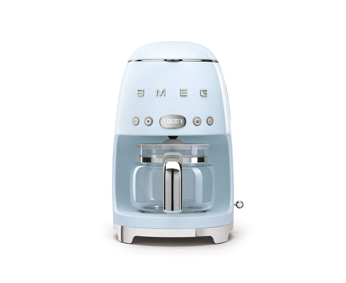 Smeg 50's Retro Style Aesthetic Drip Coffee Machine with 10 Cup Glass Carafe, Auto Start Feature, Keep Warm Plate, and Two Coffee Strength Settings (Pastel Blue) Smeg
