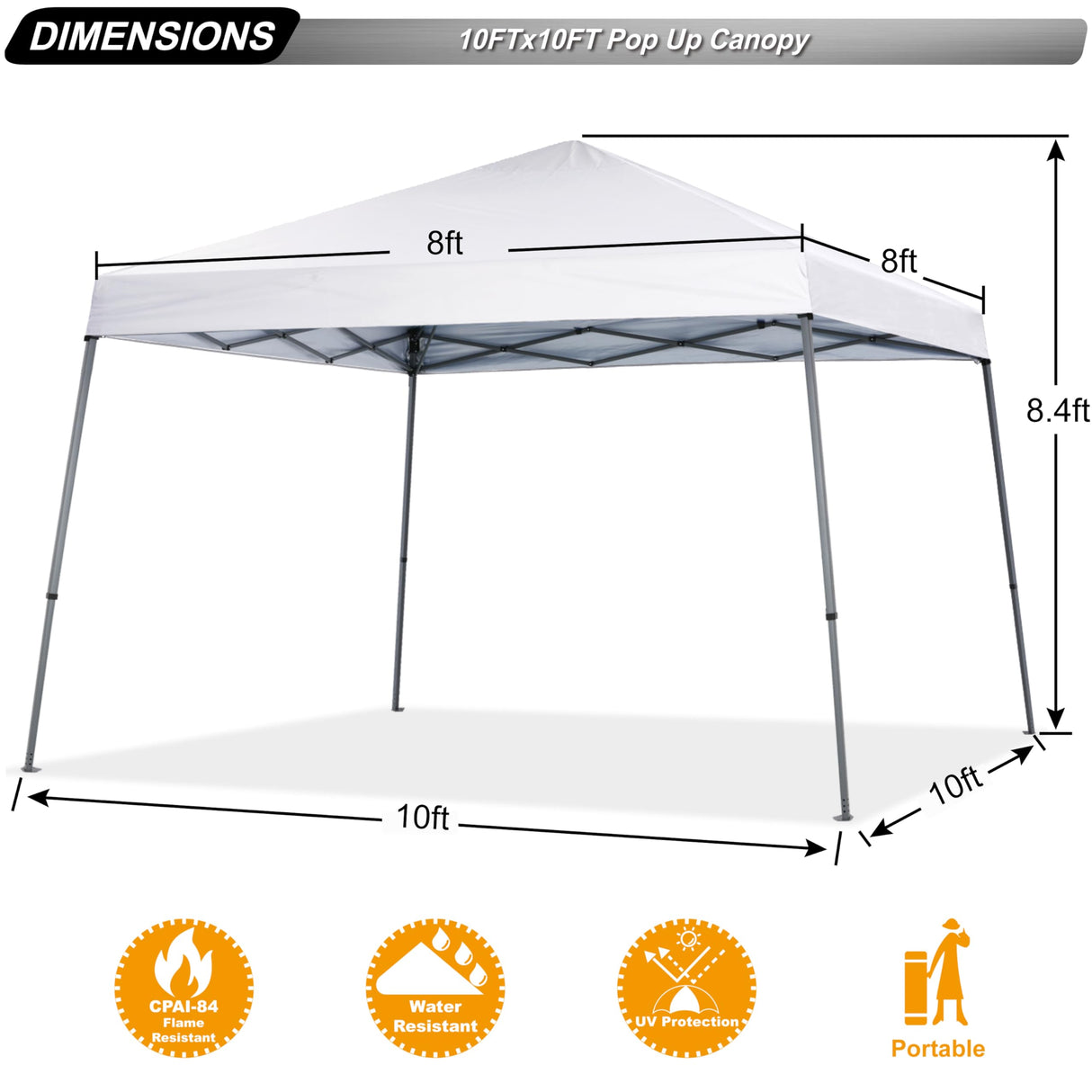 ABCCANOPY Stable Pop up Outdoor Canopy Tent 10 x 10 ft Base / 8 x 8 ft Top, White ABCCANOPY