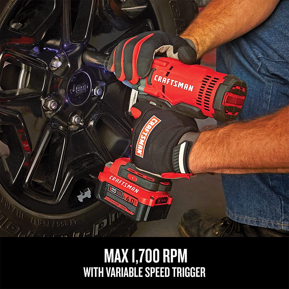 CRAFTSMAN V20 RP 1/2 inch Cordless Impact Wrench Kit, Brushless, 4Ah Battery and Charger Included (CMCF900M1) CRAFTSMAN
