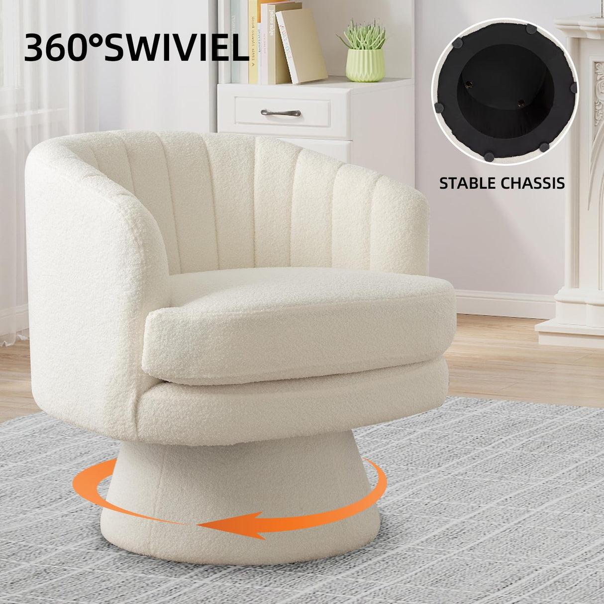Phoenix Home Swivel Barrel Accent Chair, Mid Century 360 Degree Swivel Barrel Chair, Overstuffed Round Reading Lounge Chair Berber Fleece, Ideal for Living Room, Bedroom, Living Room, Office, Beige Phoenix Home