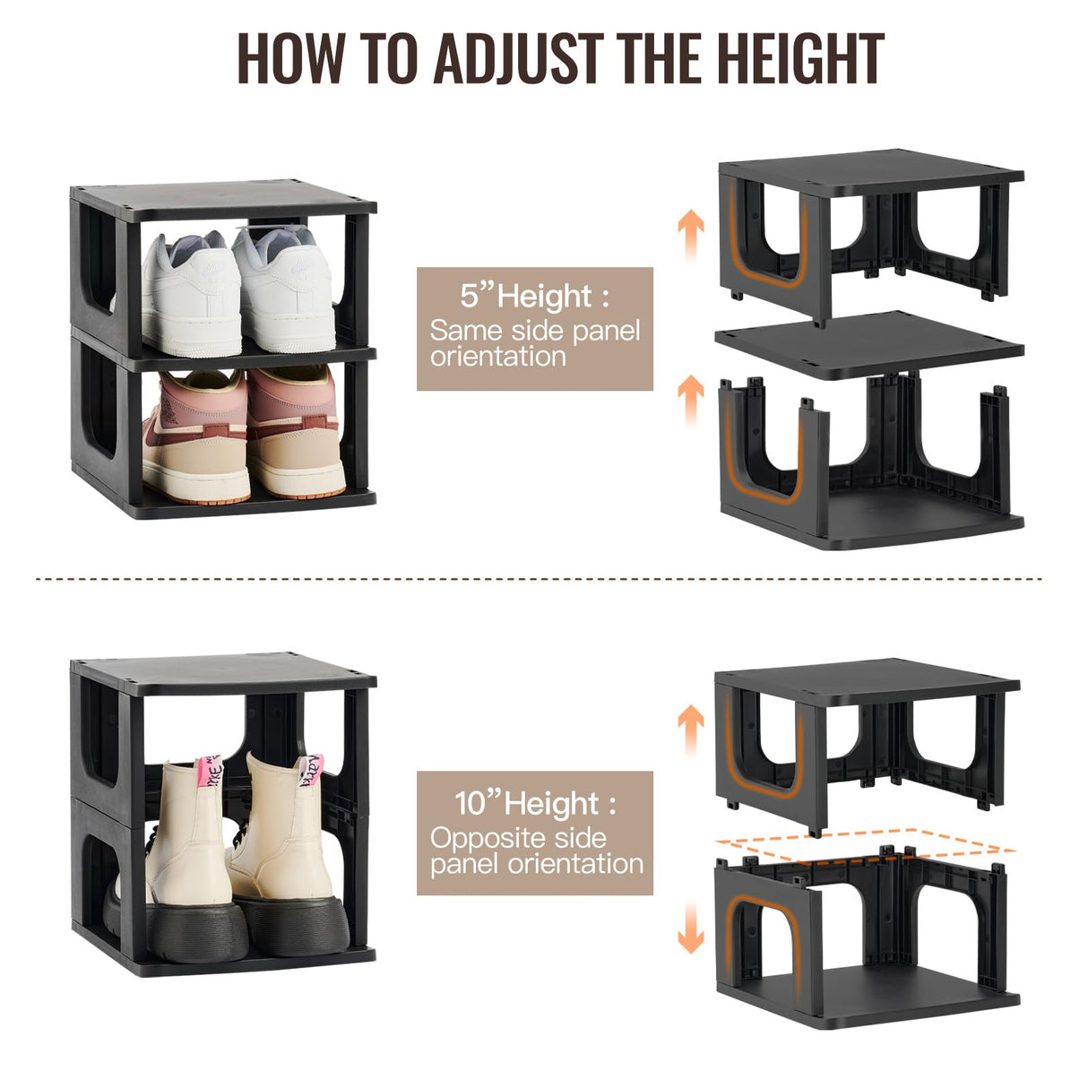 TRZZ 5-Tier Small Shoe Rack, Vertical Narrow Stackable Organizer with Removable Partition, Efficient Shoe Storage for Closet, Entryway, and Small Spaces (Black) TRZZ