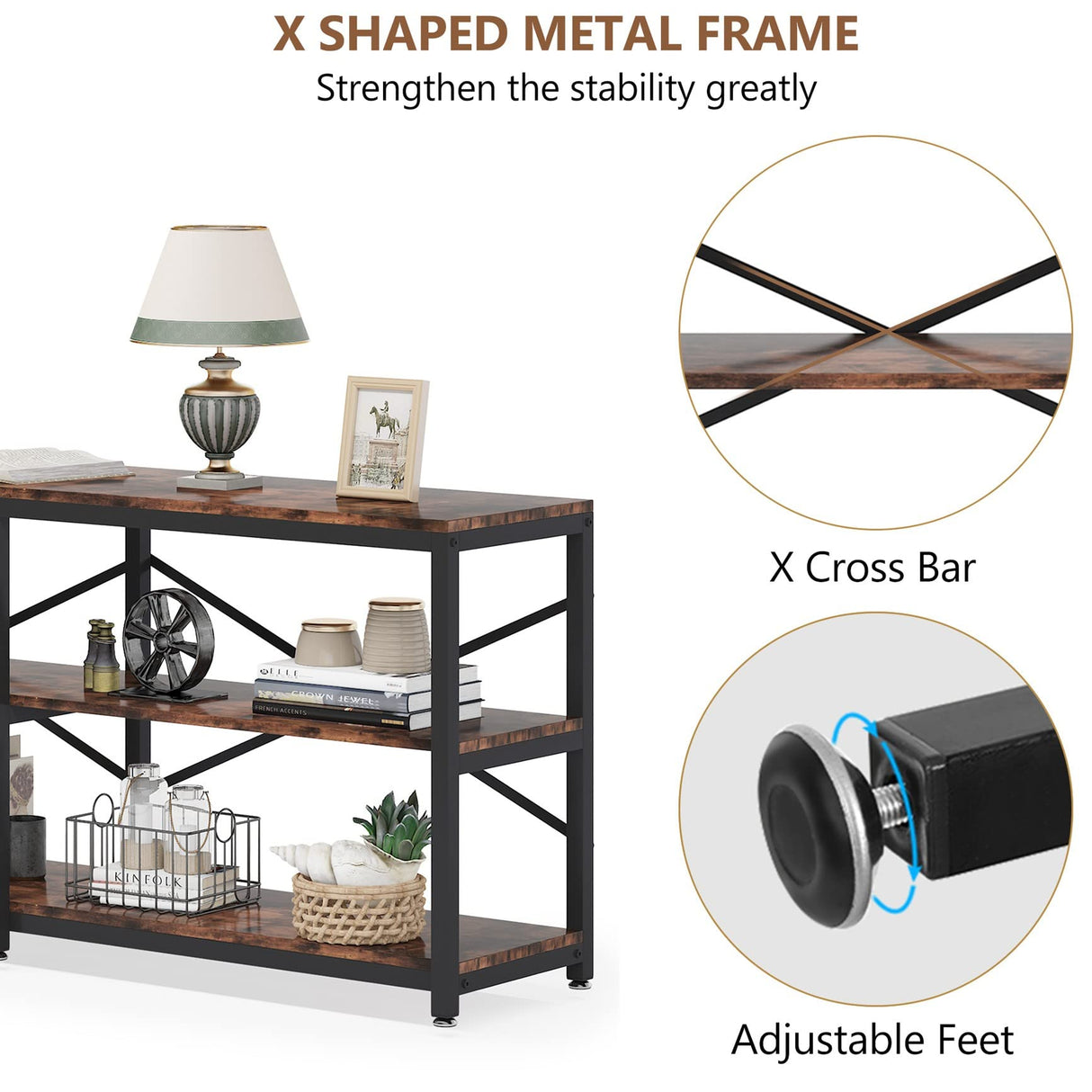 Tribesigns 70.9 Inch Industrial Console Table with Storage Shelves for Living Room and Entryway Tribesigns