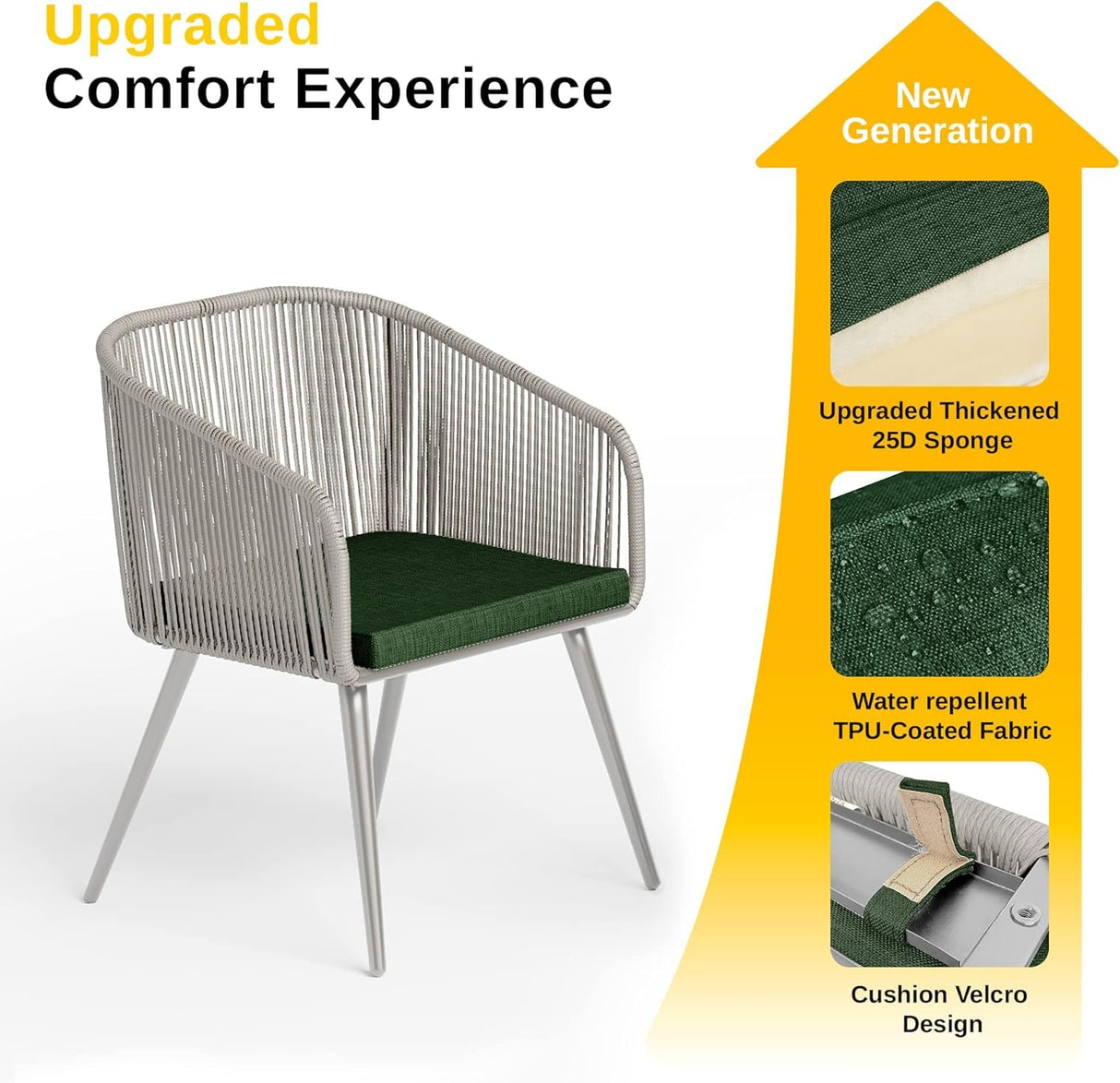 EAST OAK 3-Piece Patio Bistro Set, Patio Conversation Set with 2 Wide Ergonomic Chairs, Cushions & Glass Top Side Table, Outdoor All-Weather Wicker Furniture for Porch, Upgrade Ivory & Jungle Green EAST OAK