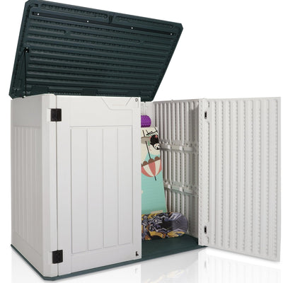 Plainsity 47 Cu ft Outdoor Storage Shed, Resin Outdoor Storage Box for Patio Yard Weatherproof Outdoor Storage Cabinet for Tools Pool Supplies - Lockable Deck Boxes Outdoor Waterproof(Creamy White)