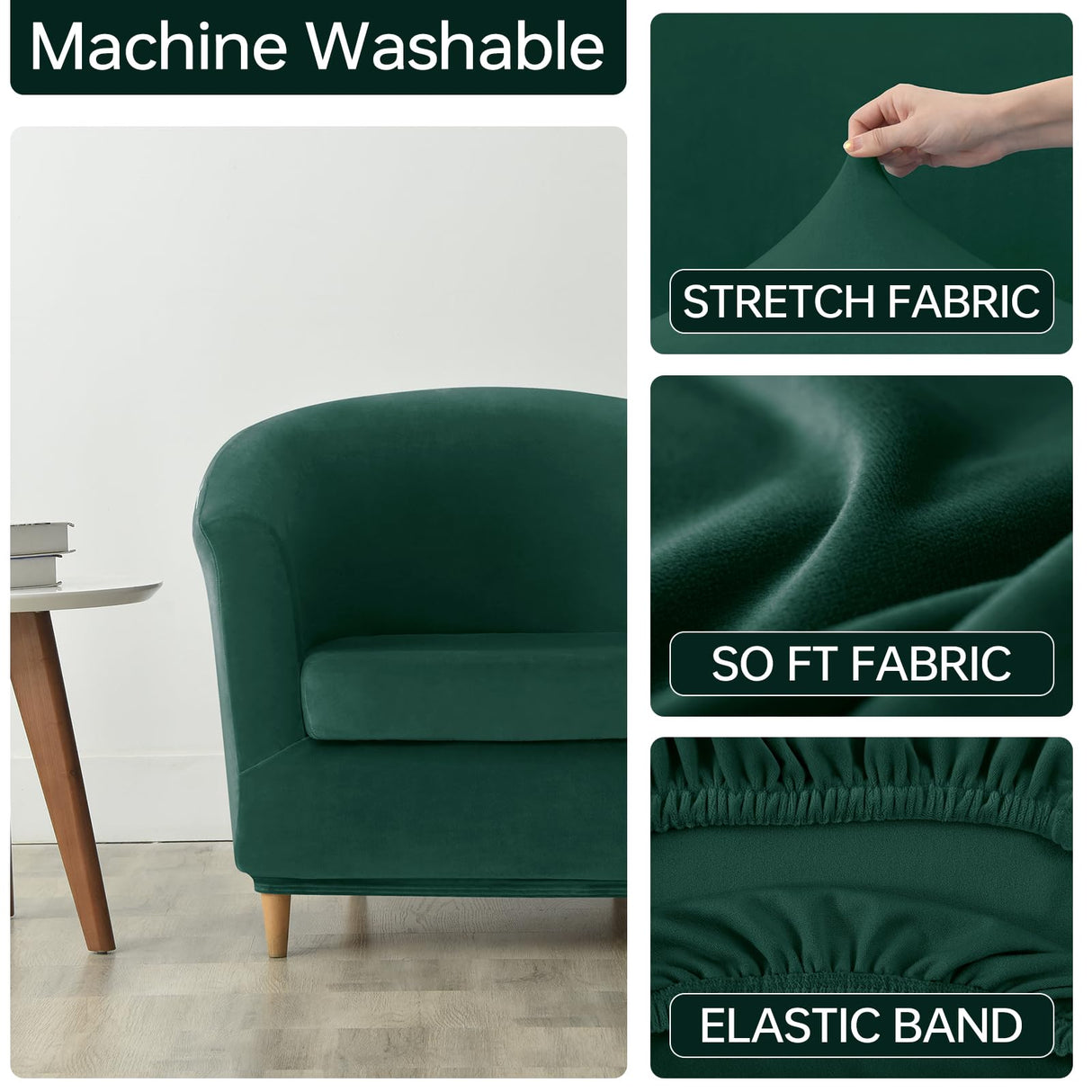 Deisy Dee 2 Piece Velvet Club Chair Slipcover Tub Chair Slipcovers Stretch Barrel Chair Covers Accent Chair Cover Removable Couch Furniture Protector Arm Chair Cover for Living Room (Kelly) Deisy Dee