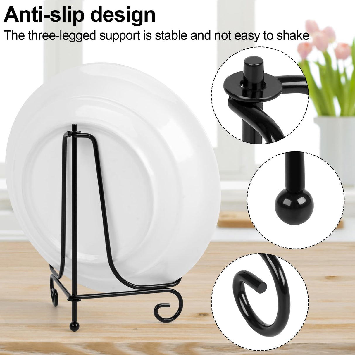 vivinin 4 Pack Plate Stands For Display,Plate Holder 6 '',Picture Frame Stand of Metal,Frame and Artworks,Small Easel for Book,Tabletop Art,Picture,Photo Platter,black (21ZSJ0001) vivinin