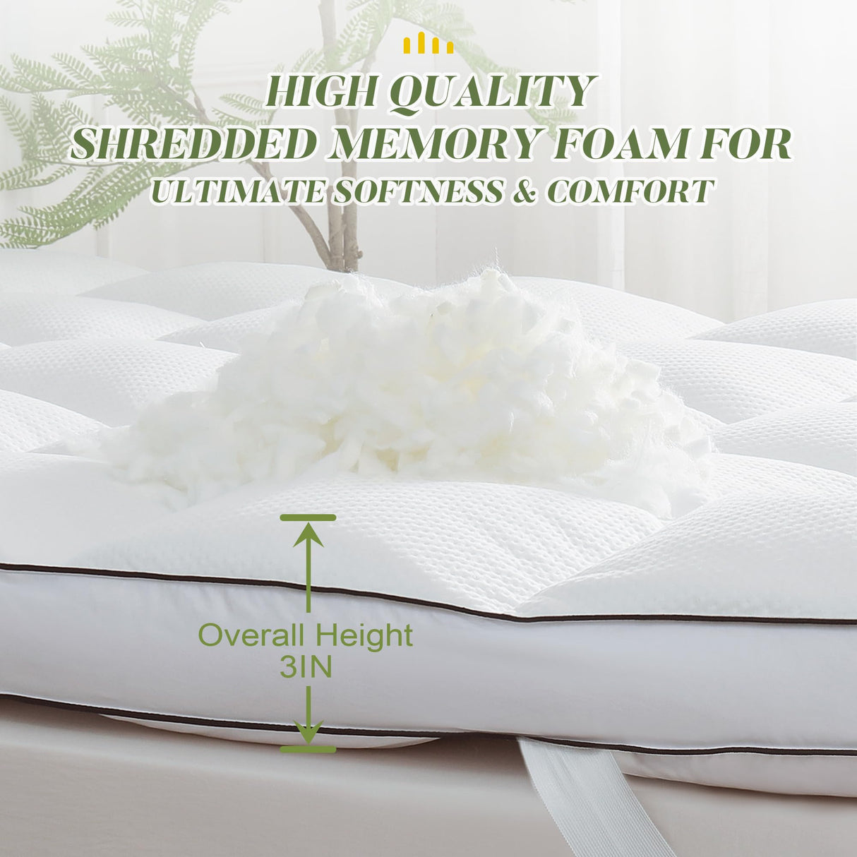 Mosluna 3 Inch Memory Foam Mattress Topper Twin Size,Extra Soft Pillow Top Mattress Topper,Fluffy Shredded Memory Foam Filled,Breathable Mattress for Back Pain Relief,39x75 in. Mosluna