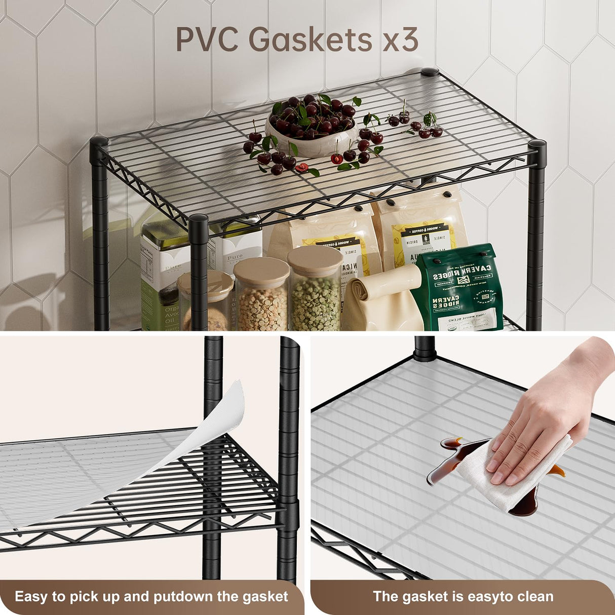 Golpart 5 Tier Shelves Storage Shelf Wire Closet Bathroom Organizers Metal Pantry Kitchen Garage Shelving Unit Laundry Room Organization Home Rack Net Basket Black with Wheels 14”D X 24”W X 61”H Golpart