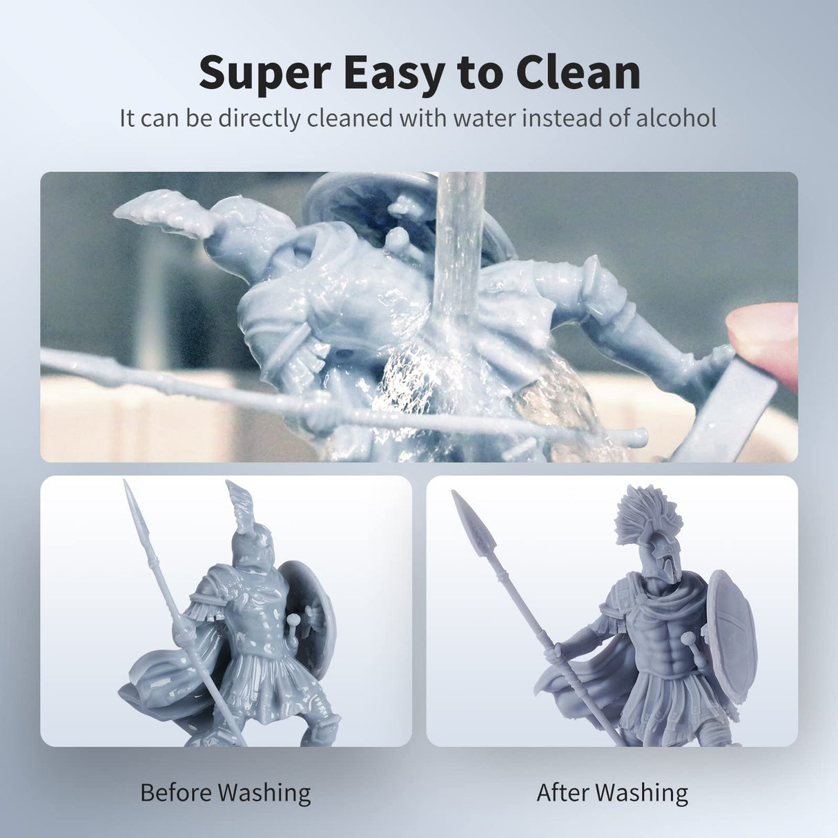 ANYCUBIC 3D Printer Resin, Water Washable Resin with Low Viscosity and Fast Printing, Super Easy to Clean, High Precision Without Cracks for LCD DLP 3D Printing (Grey + Grey, 2kg) ANYCUBIC