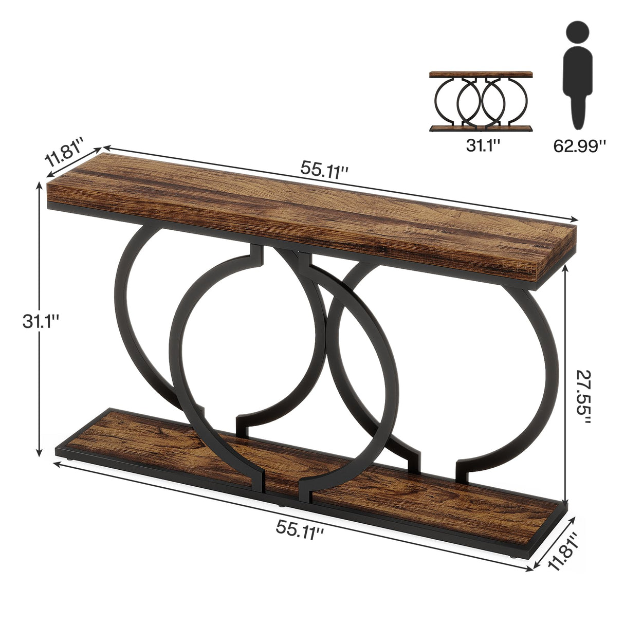 Tribesigns Industrial Console Table, 55 inch Wood Entryway Table Narrow Long Sofa Table, Rustic Accent Table for Living Room, Entrance Table Geometric Metal Frame, Rustic Brown Tribesigns