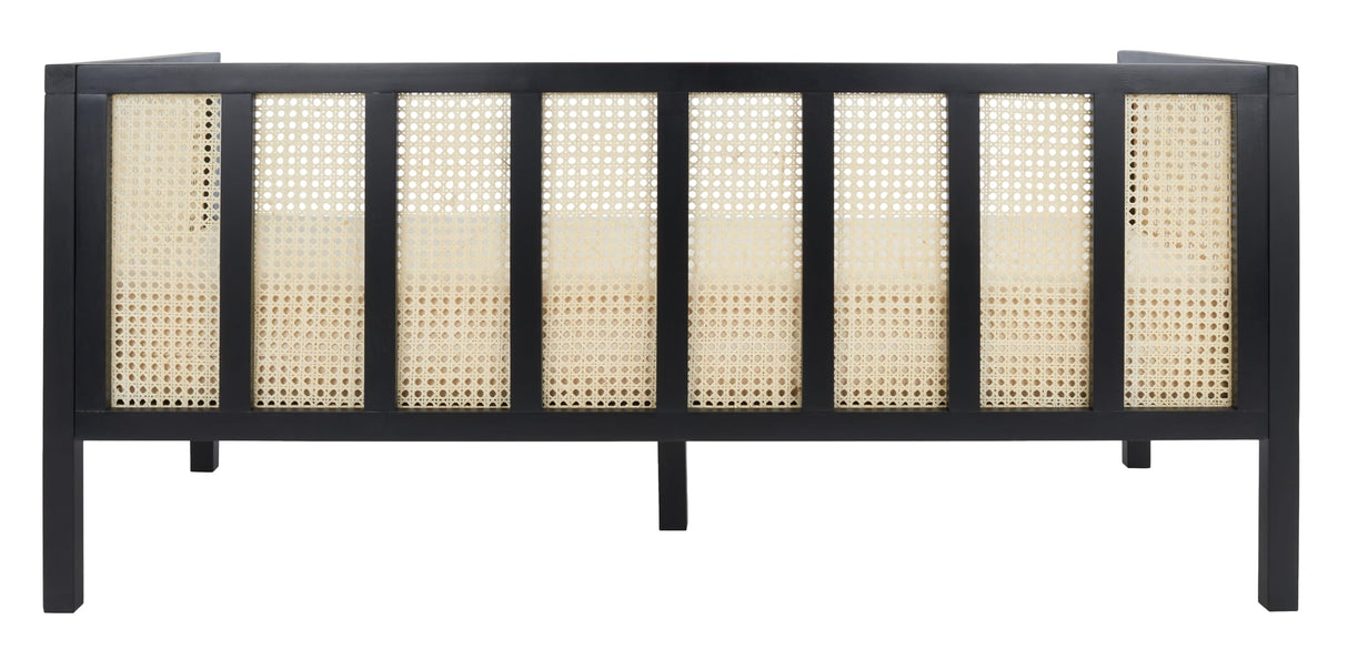 SAFAVIEH Home Collection Dune Coastal Black Rattan 3-Seater Sofa with White Cushion SAFAVIEH