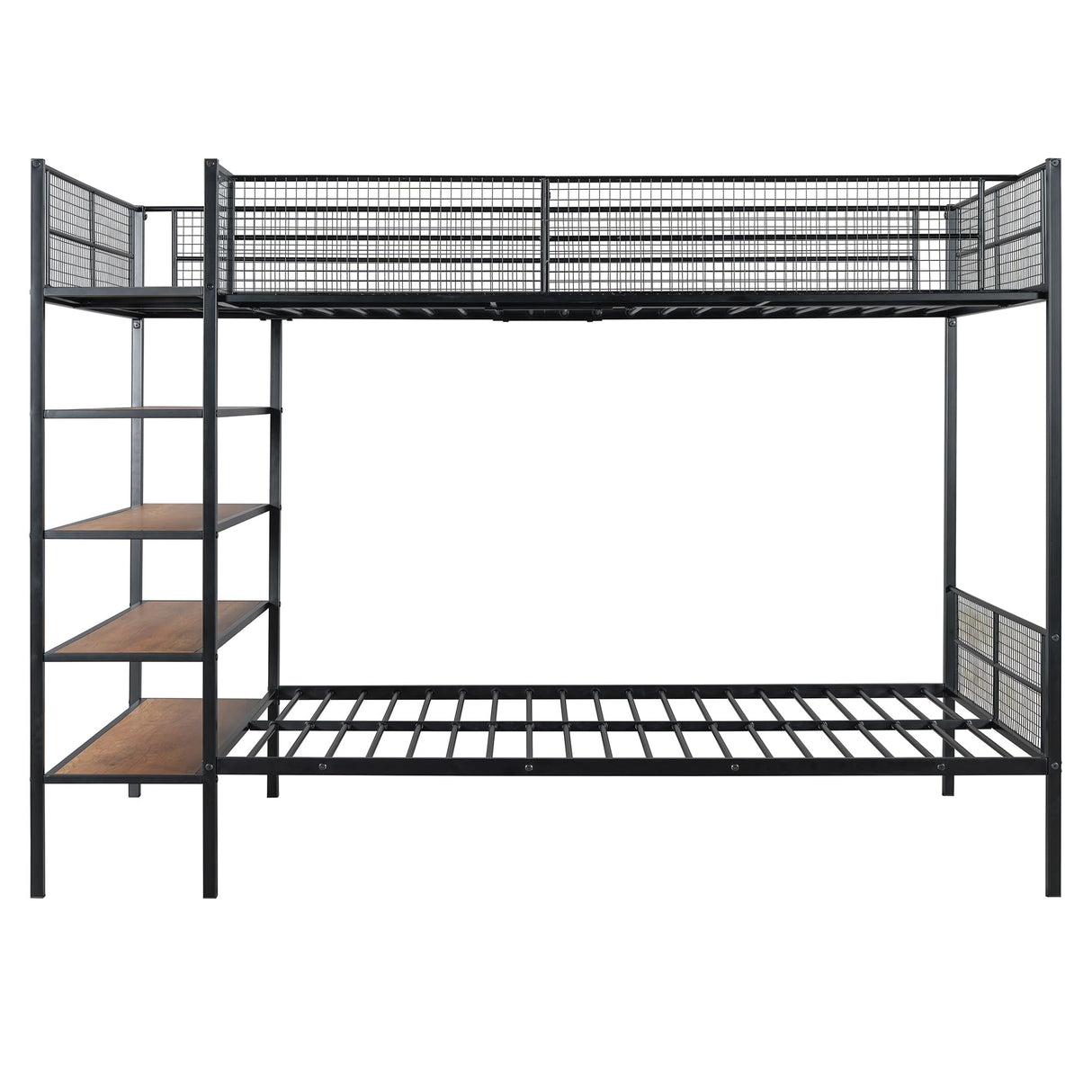 RuiSiSi Twin Over Full Metal Bunk Bed with Storage, Heavy-Duty Metal Bunk Bed with Storage Shelves Headboards for Kids Teens Adults, Safety Guard & Ladder, No Box Spring Needed, Black RuiSiSi