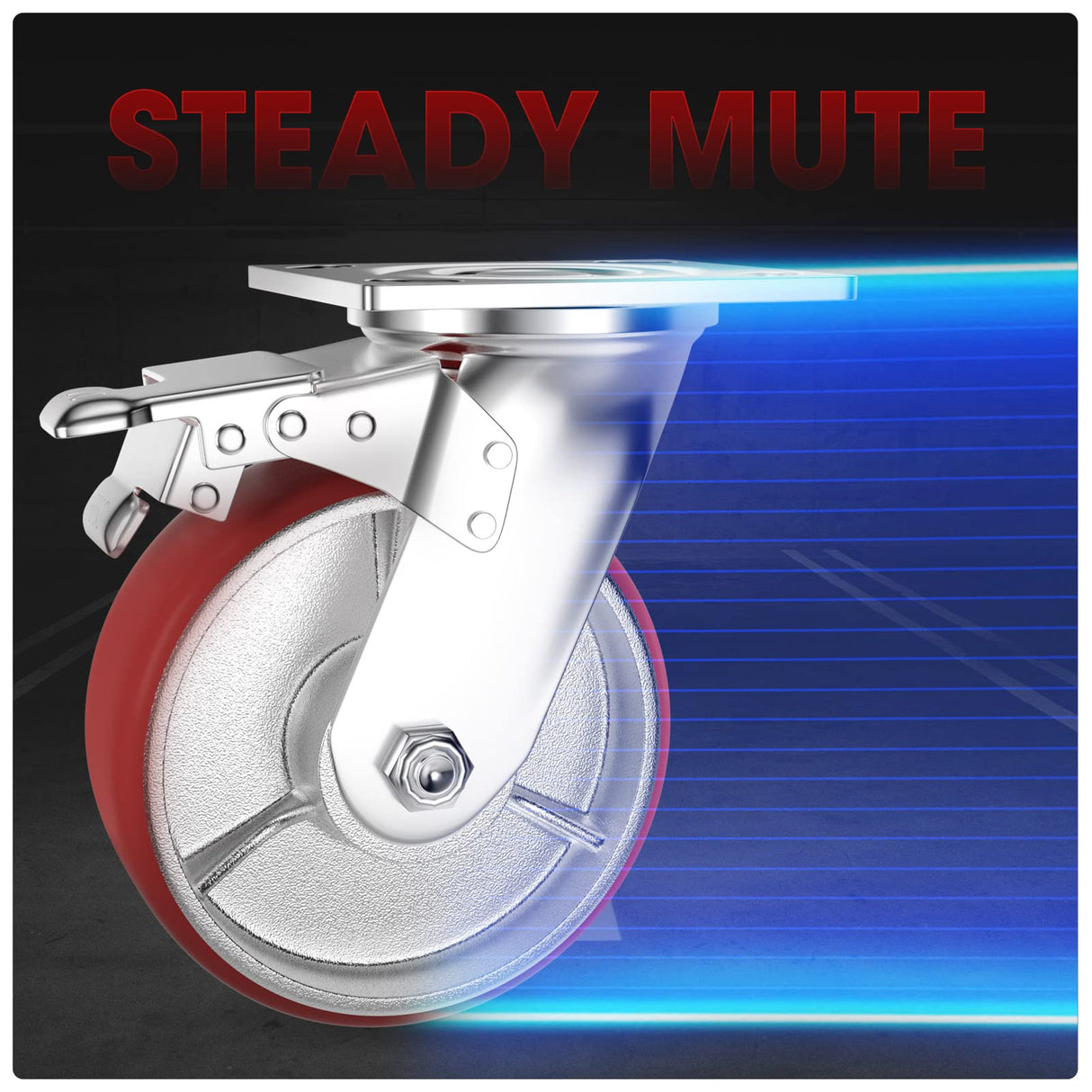 Casters Set of 4 Heavy Duty 6 inch Caster Wheels - ASRINIEY Locking Casters with No Noise Polyurethane on Steel Wheels, Swivel Plate Caster with Brake for Toolbox Workbench, 5000 lbs Total Capacity ASRINIEY