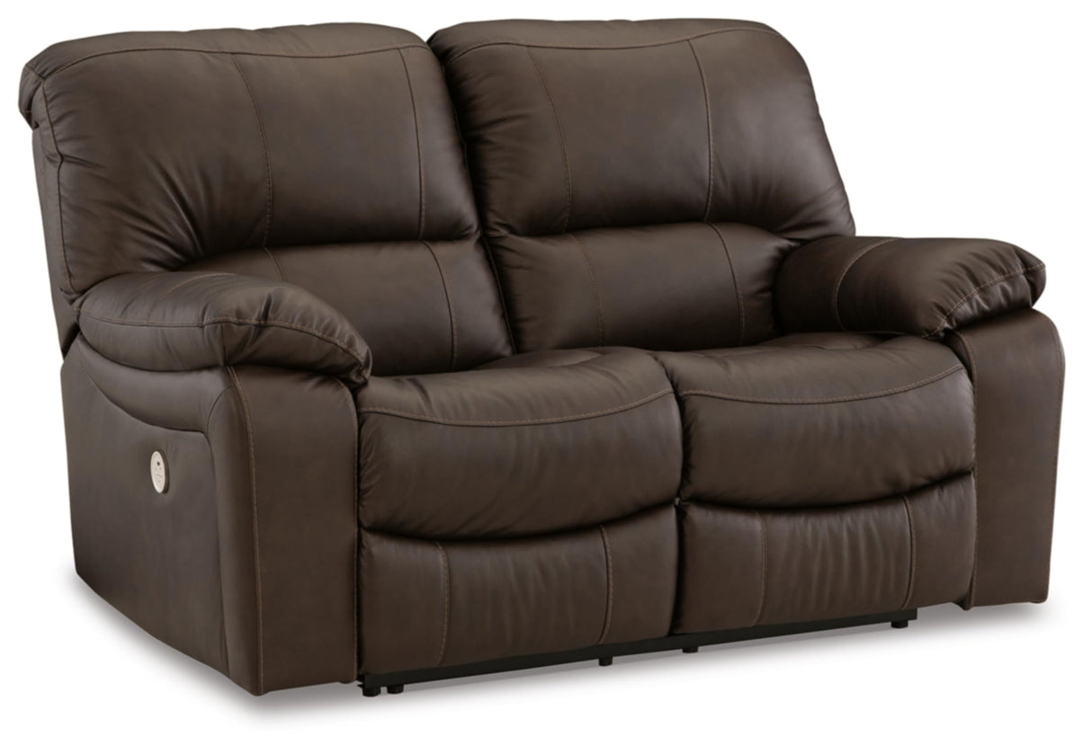 Signature Design by Ashley Leesworth Modern Leather Match Power Reclining Loveseat with USB Ports, Dark Brown Signature Design by Ashley