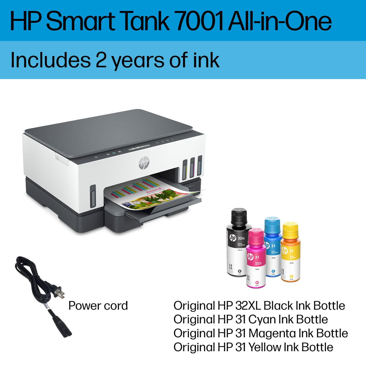 HP Smart -Tank 7001 Wireless All-in-One Cartridge-free Ink -Tank Printer, up to 2 years of ink included, mobile print, scan, copy (28B49A) HP