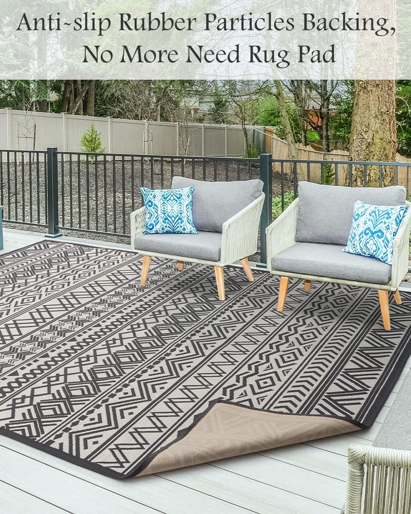 Outdoor Rug Carpet 6x9 ft, Flatweave Textured Outdoor Patio Rug Non Slip Indoor Outdoor Rugs with Rubber Particles Backing Boho Outdoor Area Rug for Patio Deck Front Porch Backyard Balcony MontVoo