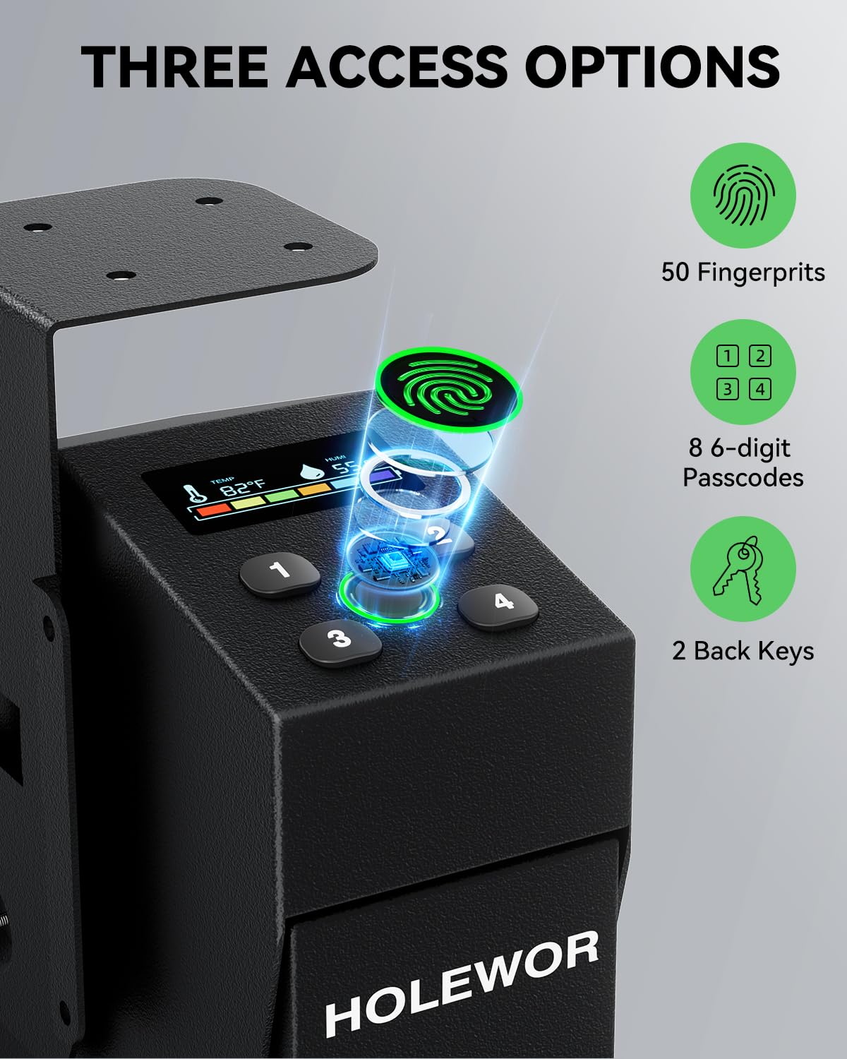 Gun Safe Biometric Pistol Safe Fingerprint Drop Down Mount Handgun Safe Under Table for Desk Bedside Nightstand HOLEWOR