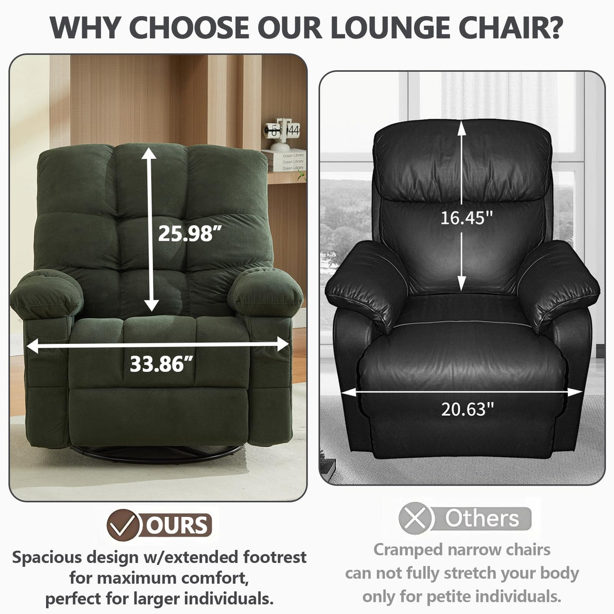 Oversized Recliner Chair & Massage Chair Recliner with Heat,Cozy Lazy Boy Recliners Chairs for Adults, Rocker Recliners Chairs&Manual Reclining with Adjustable Backrest,Pockets (Green) HRVEOCEI