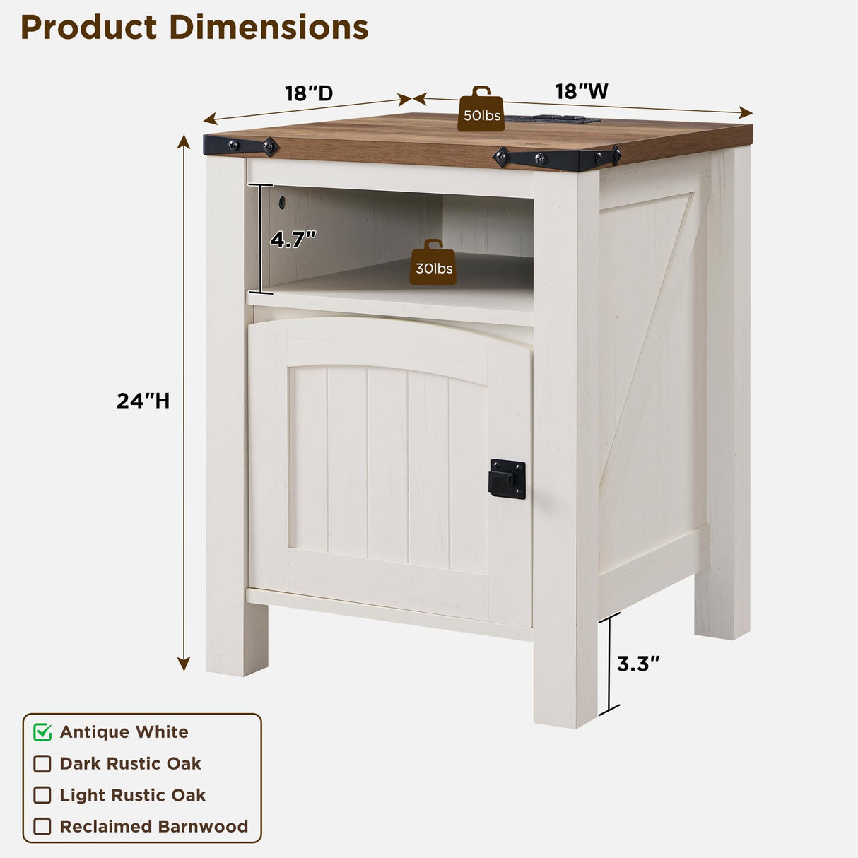 OKD Farmhouse Nightstand with Charging Station, 18" Rustic End Table with Adjustable Storage Shelf, Wood Rustic Wood Sofa Side Table for Bedroom OKD