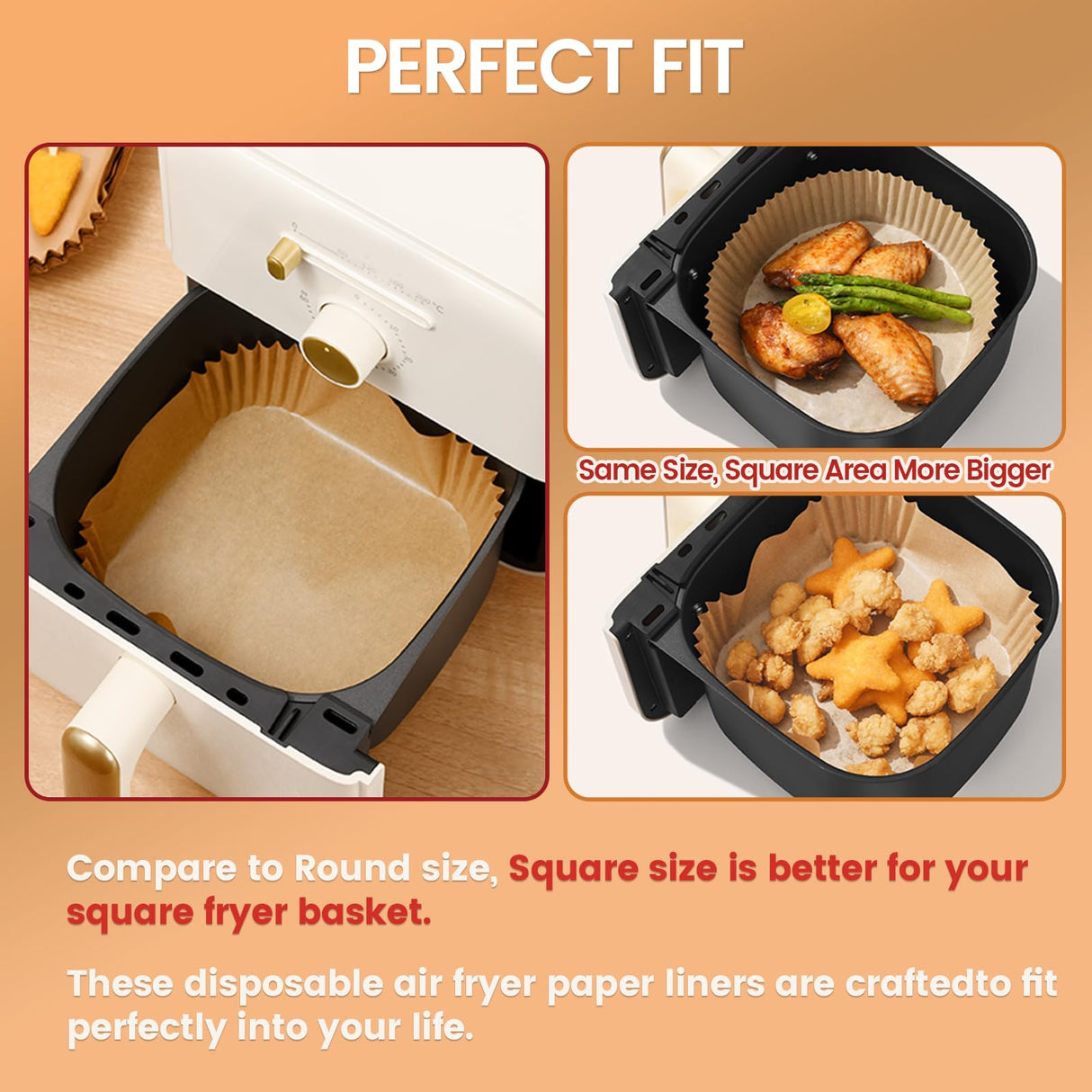 UMETRE air fryer paper liners, 150pcs disposable airfryer liners parchment papers, square 8inch Non-stick sheets, air fryer liners disposable basket, Free of Bleach UMETRE