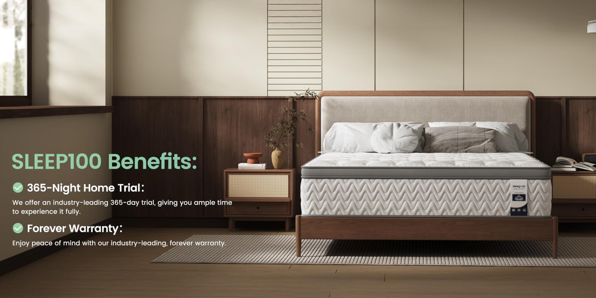 SLEEP100 Twin Mattress 10 Inch, 5-Zone Deep Sleep Firm Mattress with Extra Lumbar & Shoulder Support, Hotel Collection Hybrid Single Mattresses Pain Relief, Fiberglass Free & No Odor -365 Night Trial SLEEP100