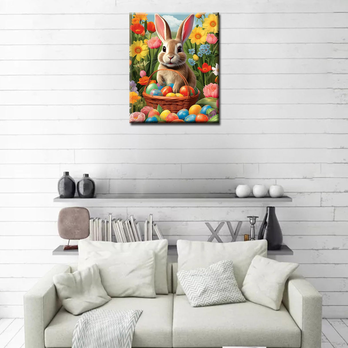 Aihonmin Easter Bunny Paint by Number DIY Acrylic Painting Paint by Number Kit for Kids Adults Beginner Spring Garden DIY Painting by Numbers Painting Arts Craft 16x20In Easter Day (Frameless) Aihonmin