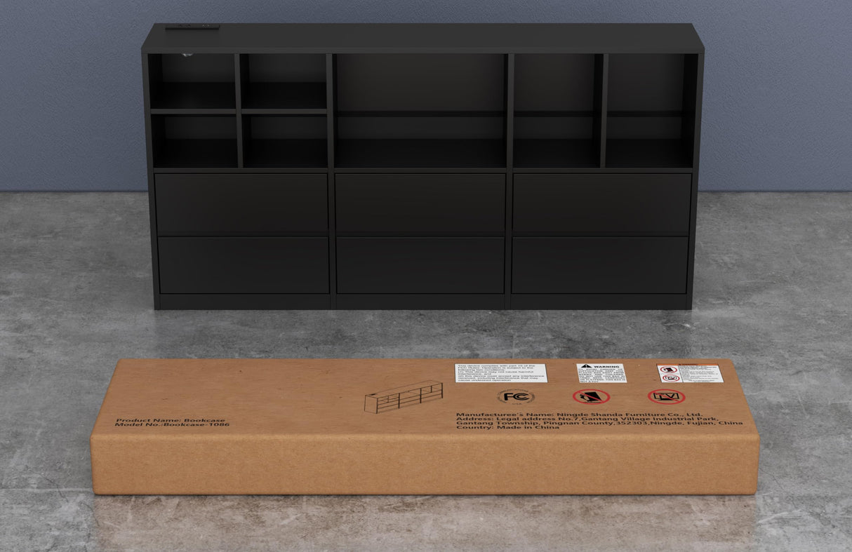 Gyfimoie Black Dresser for Bedroom with 6 Drawers, Chest of Drawers with Led Lights&Charging Station, 63" Long Dresser with 7 Open Cubbies, Storage Drawers for Living Room, Closet, Hallway (Black) Gyfimoie