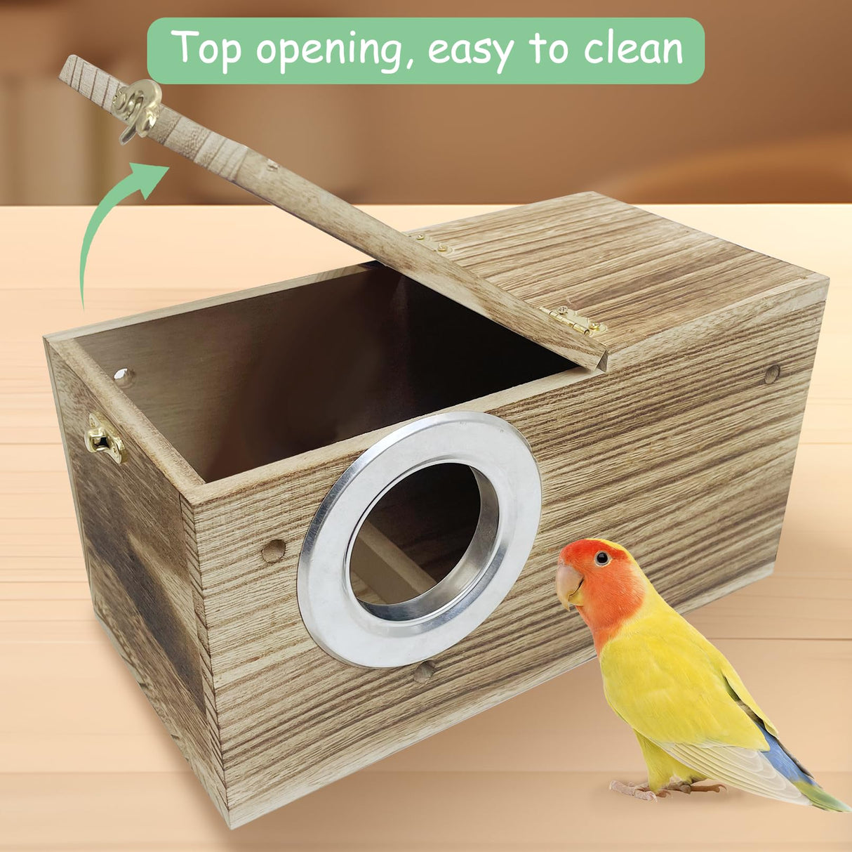 PINVNBY Parakeet Nesting Box, Carbonized Wood Bird Box, Wood Breeding Box for Birds, Budgie Lovebirds Conure Finch Parrot Canary (M: 9.8 x 5.3 x 5.3 inch) PINVNBY