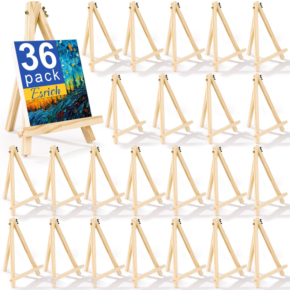 ESRICH 36 Pack 9 Inch Wood Easels, Easel Stand for Painting Canvases, Art,and Crafts, Tripod, Painting Party Easel, Kids Student Tabletop Easels for Painting, Portable Canvas Photo Picture Sign Holder ESRICH