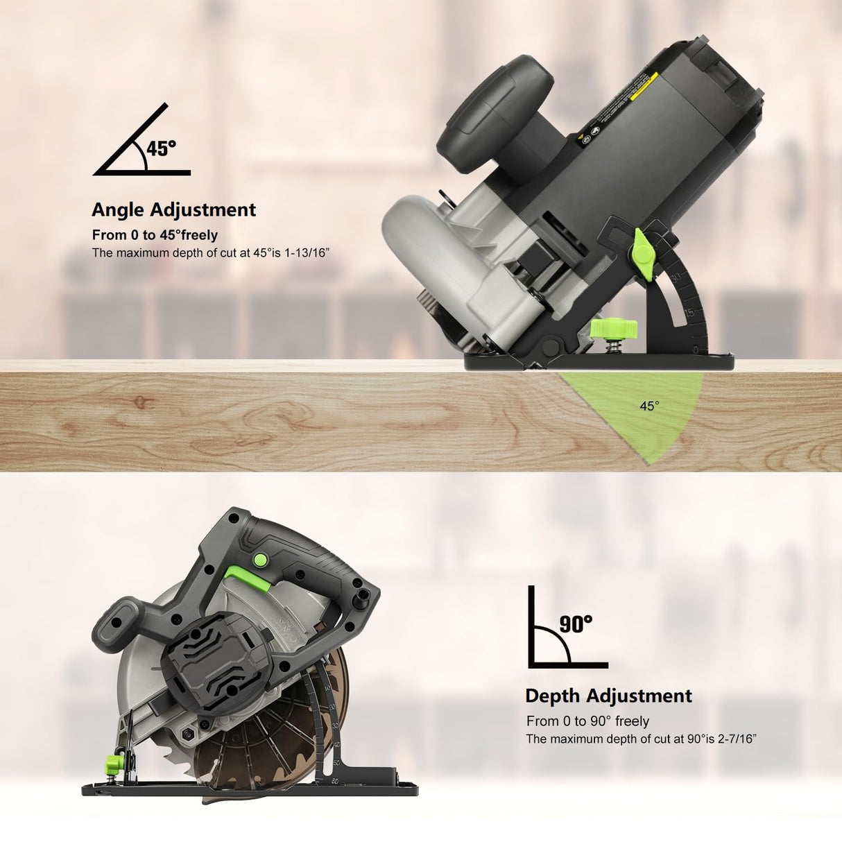 GALAX PRO 11 Amp Power Circular Saw, 6000RPM Corded Circular Saw with Adjustable Cutting Depth 2-7/16" (90°) to 1-13/16" (45°), 7-1/4 Inch Carpentry Saw Blade, Ideal for Wood, Plastic Cuts GALAX PRO