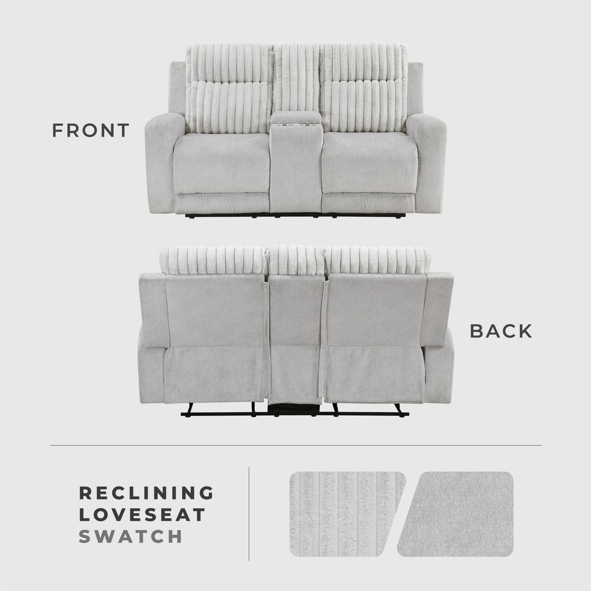 Lexicon Modern Double Recliner Loveseat with Center Console, Manual Wall Hugger Textured Microfiber Love Sac Couch, Plush Corduroy Channel Seat Back, Manual Recliner Loveseat, Light Gray Lexicon