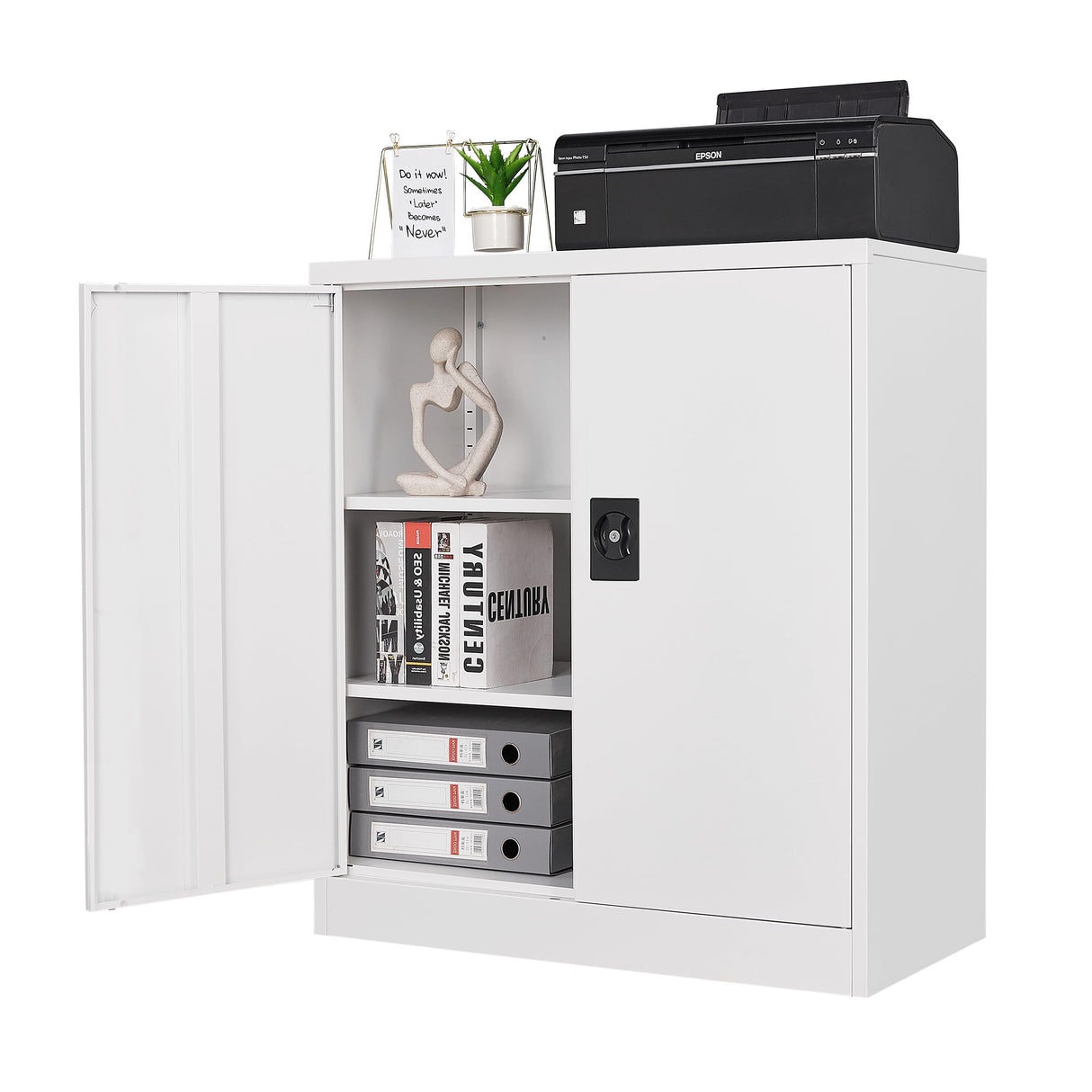 Letaya Metal Storage Cabinets with Lock Door,2 Adjustable Shelves Organizer Steel Storage Cabinets for Home,Office,Warehouse,Garage,Employee Lockers(White) Letaya