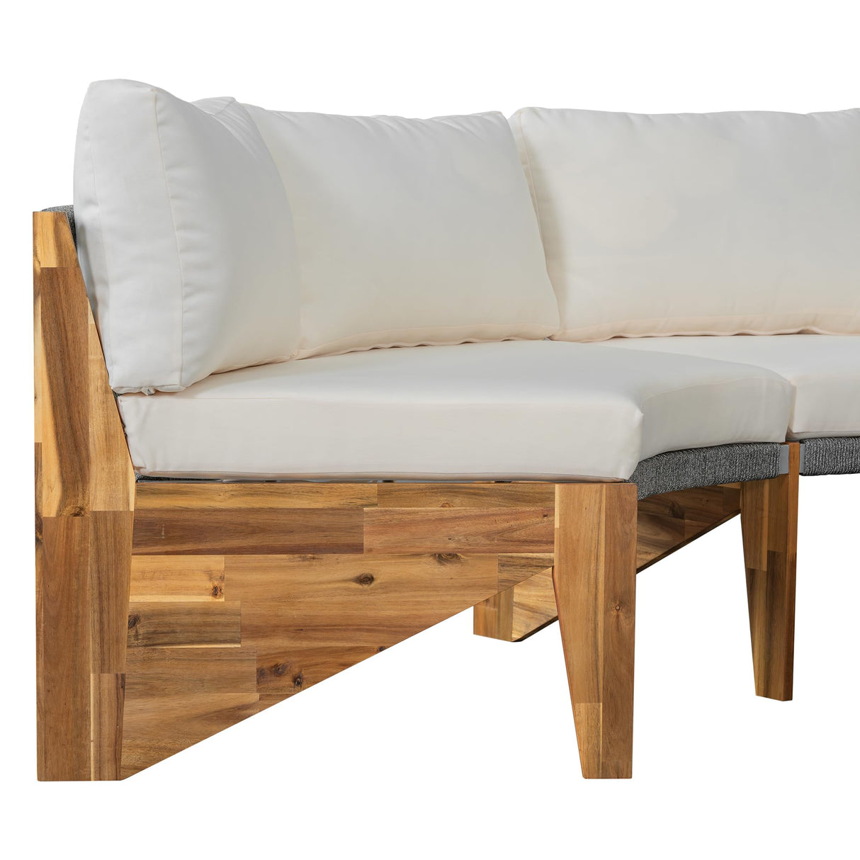 6-Person Outdoor Seating Group with Coffee Table, Half Moon Patio Sectional Sofa Set, All Weather Conversation Sofa Set with Acacia Wood Frame and Thick Cushions for Backyard Poolside (Beige+Acacia) XD Designs