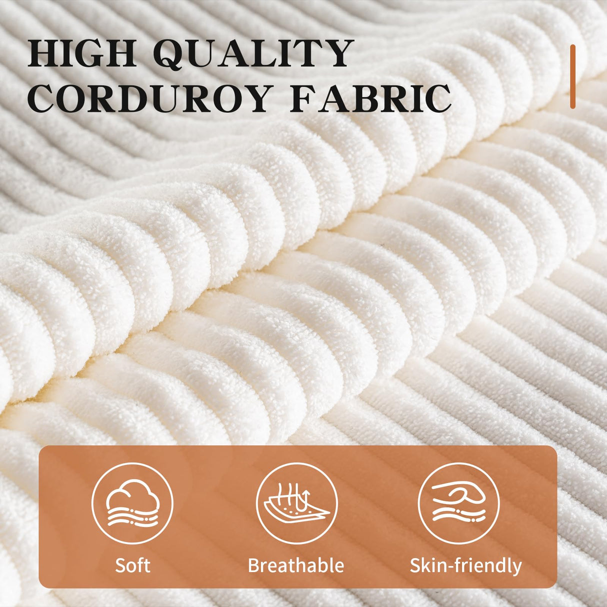 ClinQ 132-Inch Modern Style Curved Sofa, Upholstery Corduroy Sofa Couch with 3 Pillows, White ClinQ