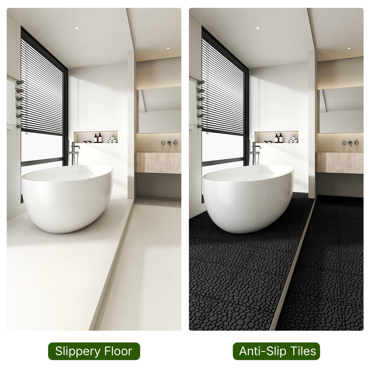 Rovibek 60PCS Plastic Interlocking Deck Tiles Outdoor, 12"x12" Pebble Interlocking Tiles for Outdoor Patio Flooring, All Weather, Non-Slip Plastic Drainage Tile for Bathroom Balcony Backyard, Black Rovibek