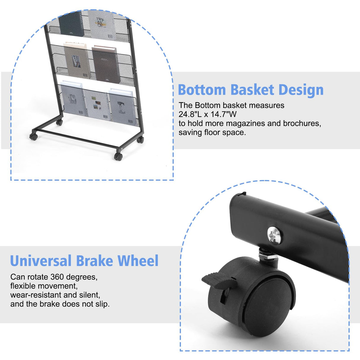 lesolar Floor-Standing Magazine Rack 4-tier Newspaper Holder Book Display Shelf Brochure Display Stand Floor Suitable for Exhibitions Shopping Malls Hospitals Offices School (Black) lesolar