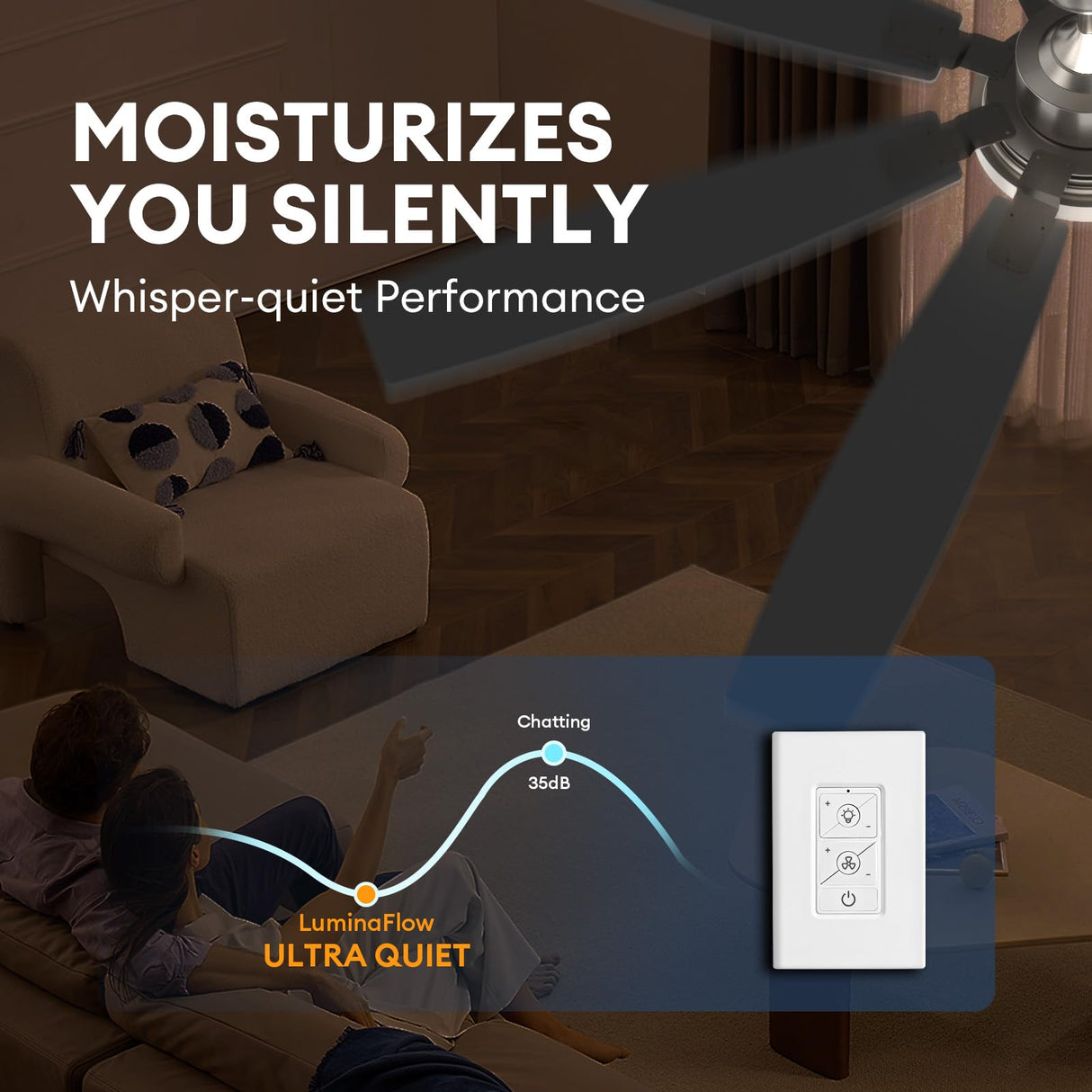 SNZ 72 Inch Large Ceiling Fans with Lights and Remote, Nickel Ceiling Fan with Quiet Reversible DC Motor, 3 CCT Dimmable LED, Modern 8 Blades Fan for Living Room, Patio, Indoor and Outdoor SNZ