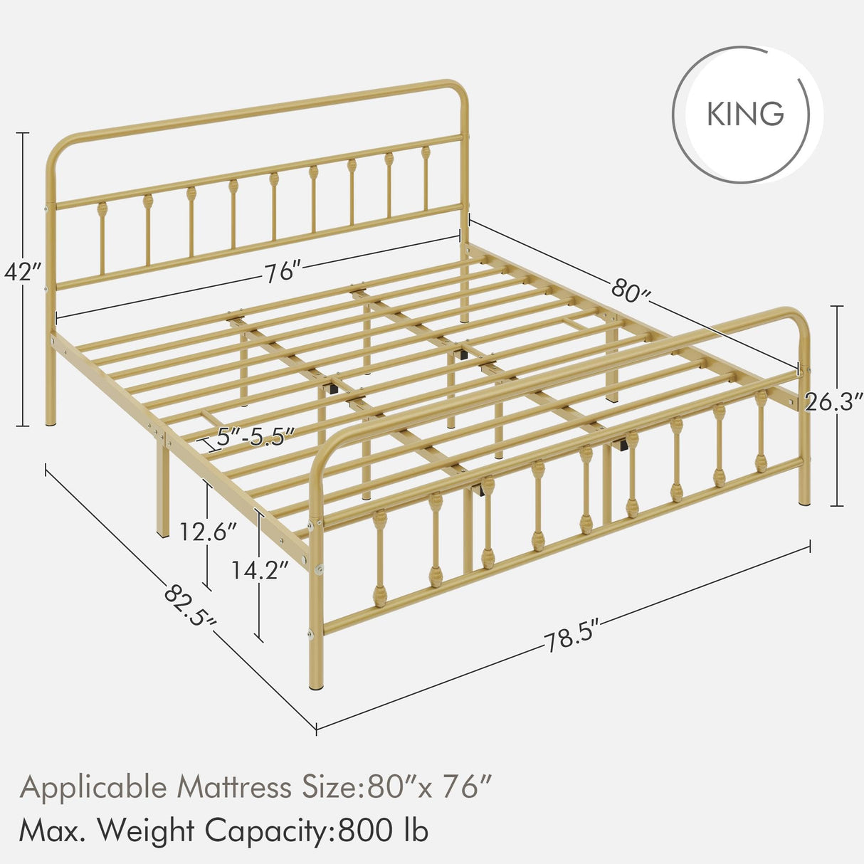 Yaheetech Classic Metal Platform Bed Frame Mattress Foundation with Victorian Style Iron-Art Headboard/Footboard/Under Bed Storage/No Box Spring Needed/King Size Antique Gold Yaheetech