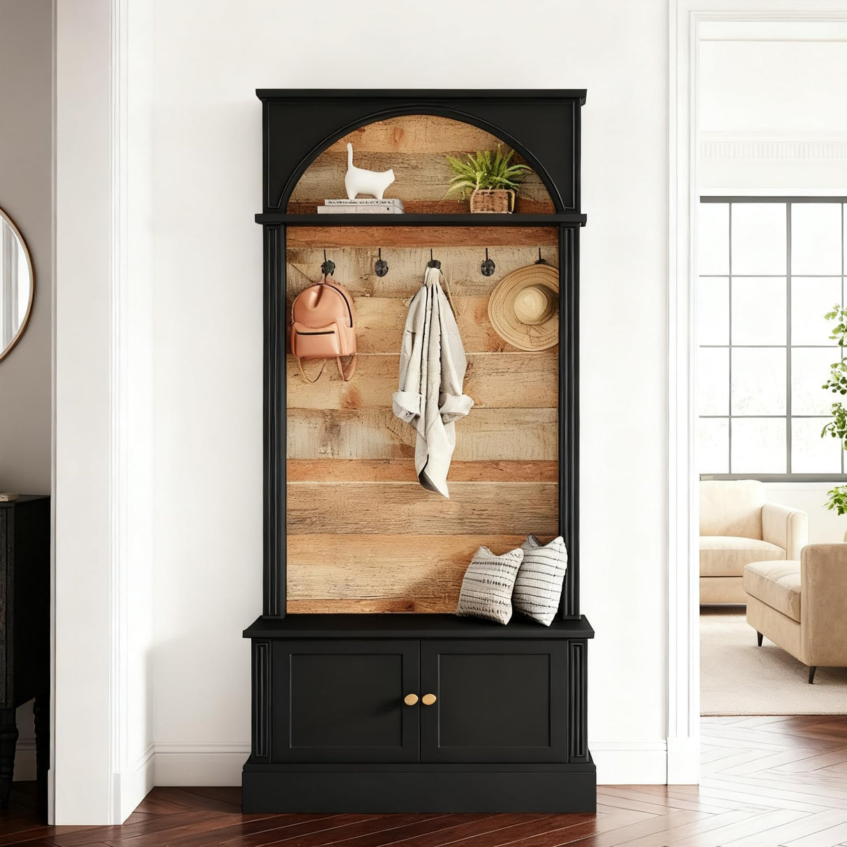 Tribesigns 70.86" Hall Tree with Storage Bench, 4-in-1 Design Entryway Bench with Coat Rack, Farmhouse Hall Tree with 5 Hooks and Adjustable Shoe Storage for Entryway, Hallway(Black+Brown) Tribesigns