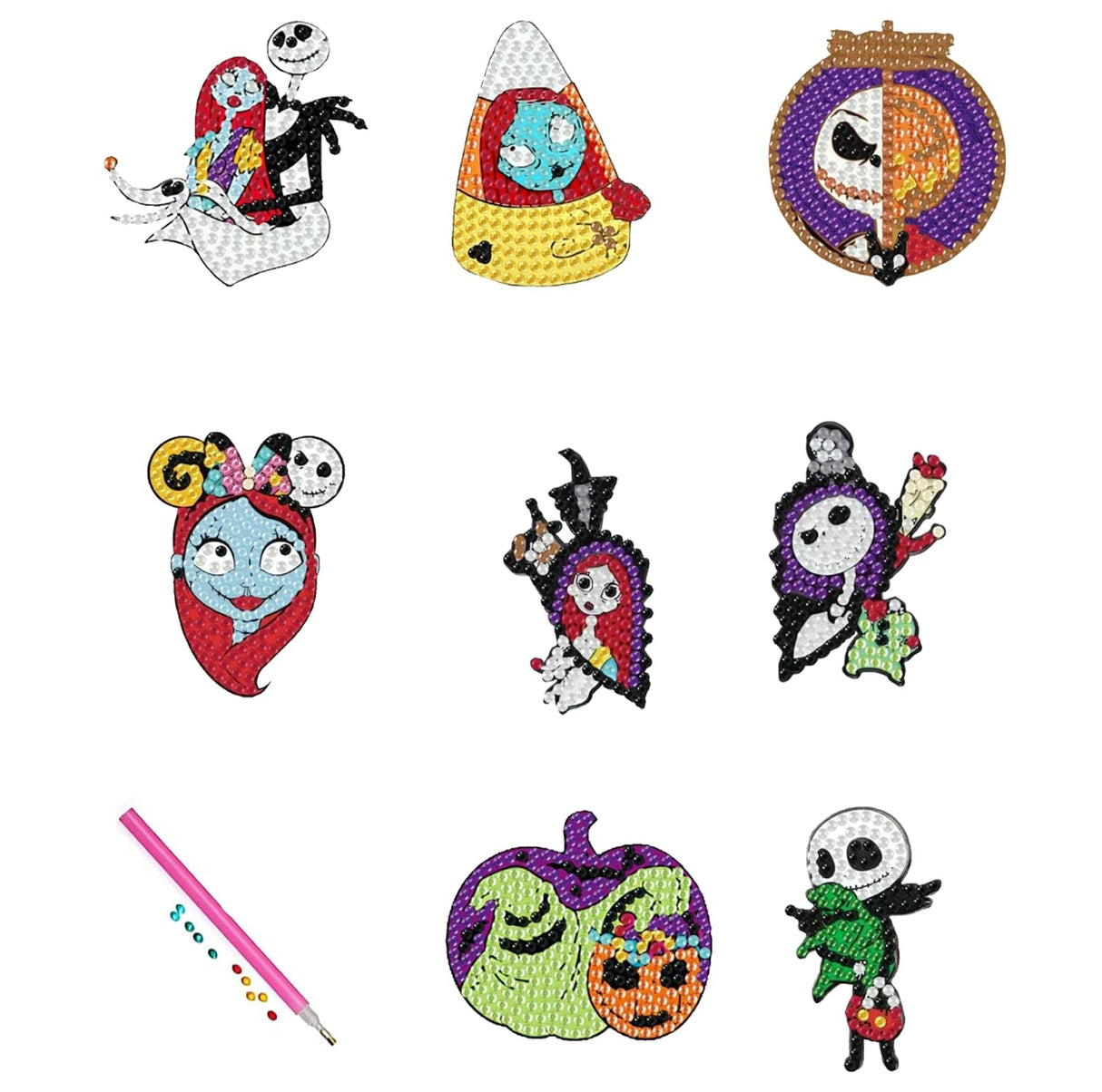 8Pcs Halloween Diamond Art Kits Keychains, DIY 5D Full Drill Special Shape Rhinestone Painting Kit for Beginners Adults, Horror Diamond Dots Art Key Chain Gems Art Craft Amshem