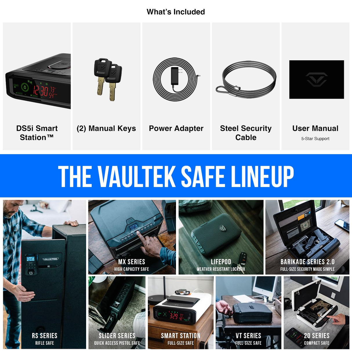 VAULTEK DS5i Smart Station™ Biometric Smart Safe with Dual Wireless Phone Charger + Auto Open Drawer + Bluetooth Safe Management (Covert Black) VAULTEK