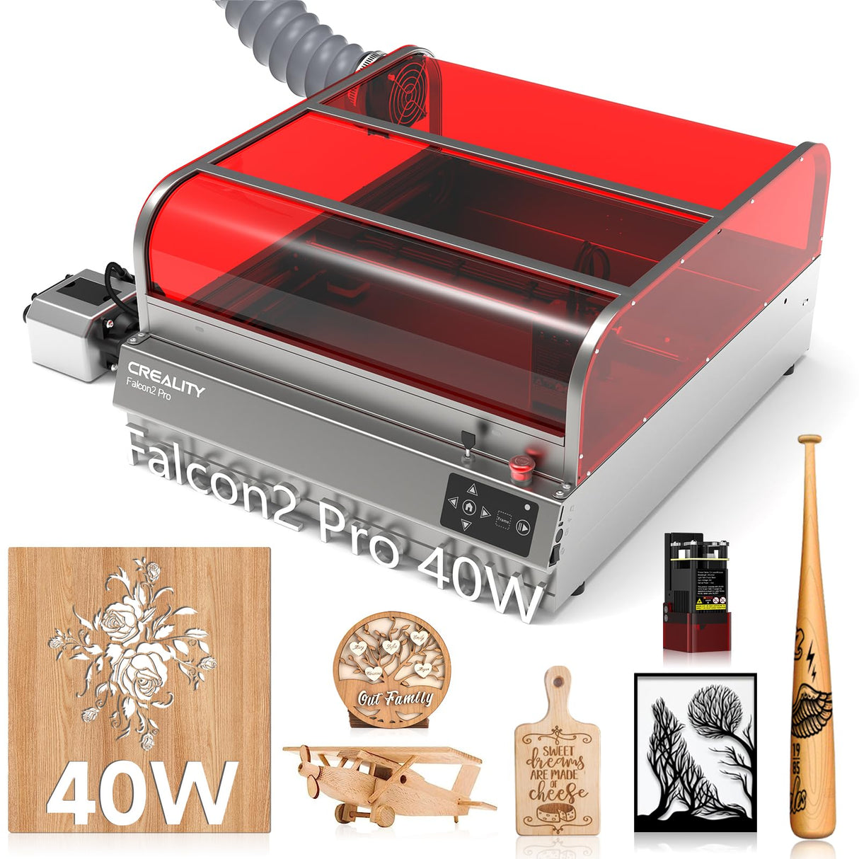Creality Laser Engraver Enclosed, Falcon2 Pro 40W Output Laser Cutter with 1.6W Laser Module, 25000mm/min Speed Laser Cutter Machine with Air Assist, Auto Fan, Camera Positioning for Wood and Metal Creality