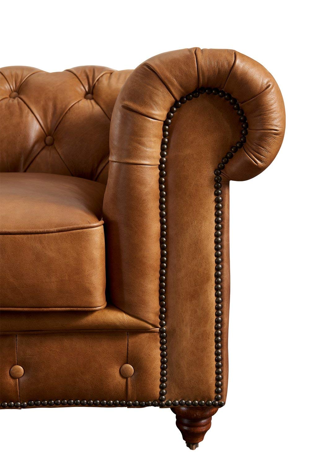 Crafters and Weavers Century Chesterfield Sofa - Light Brown Leather - 118" Crafters and Weavers