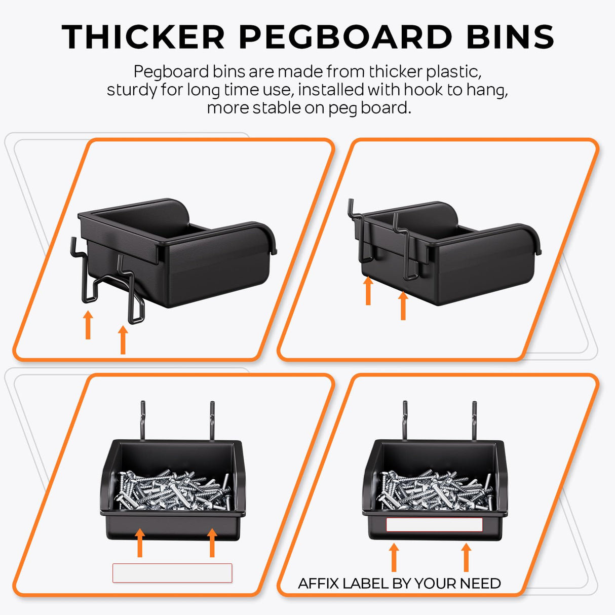 INCLY 220PCS Extra Thick 1/4" Pegboard Accessories Organizer Kit, Heavy Duty Black Pegboard Hooks with Bins and Peg Lock, Peg Board Hooks Assortment for Garage Wall Attachments Hanging Tools INCLY