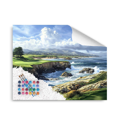 Golf Paint by Numbers Kit for Adult, Beach Landscape Paint by Number, Golf Course Poster Wall Art, Blue Sky - White Clouds Acrylic Painting for Holiday Gift Home Decor(16x20inch)